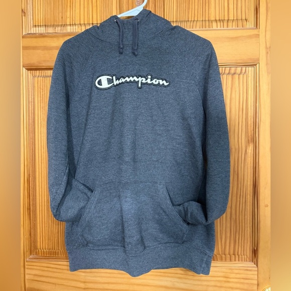 Gray Champion embroidered patch logo Hoodie Sweatshirt Men’s M Gray Pullover - Picture 1 of 3